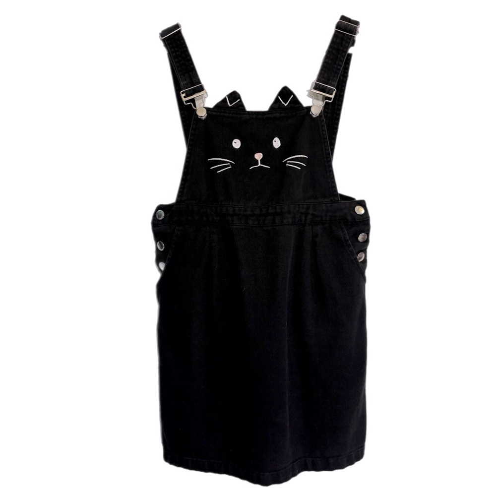 Black cat overall mini dress